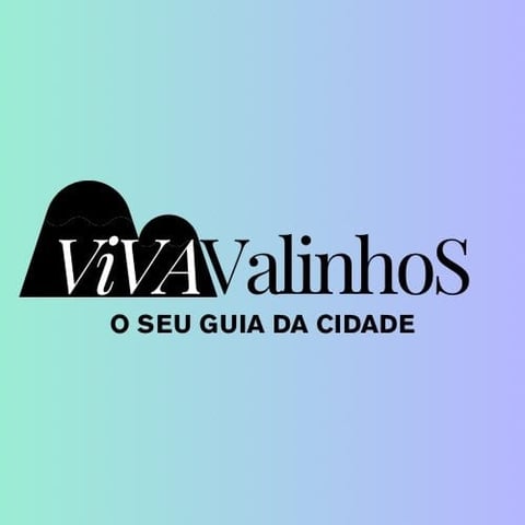 VivaValinhos logo with tagline O SEU GUIA DA CIDADE on gradient background